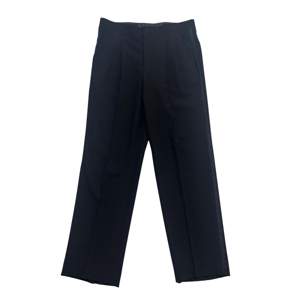 vtg Black Tuxedo Pants 34x32 Pleated Wool Trousers Formal Evening High Waisted
